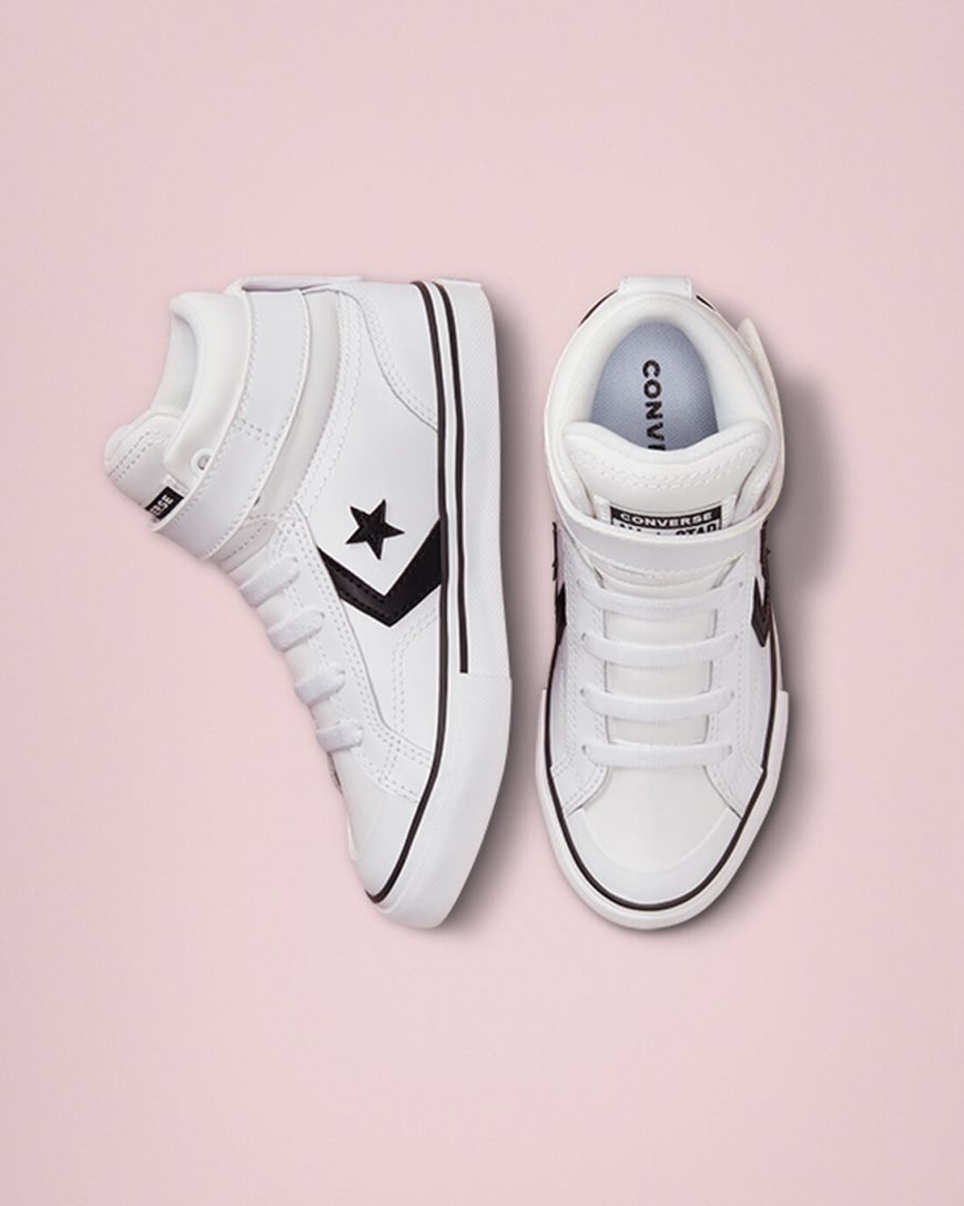 Tenis Converse Pro Blaze Alças Couro Cano Alto Menina Branco Pretas Branco | PT K084P7T